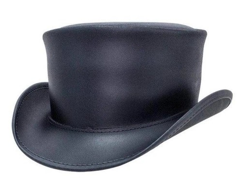 Leder zylinderhut schwarz - leder,