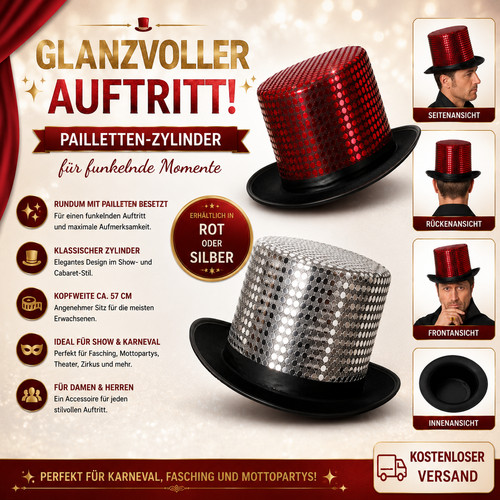 Pailletten zylinder hut - zylinder,