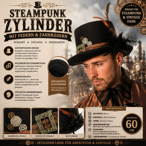 Steampunk zylinder hut herren - steampunk,