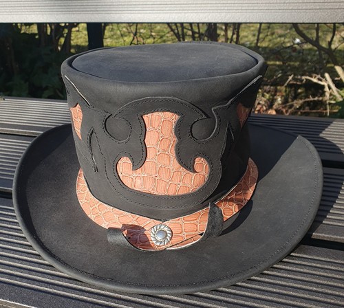 Zylinder leder schwarz mit - leder,